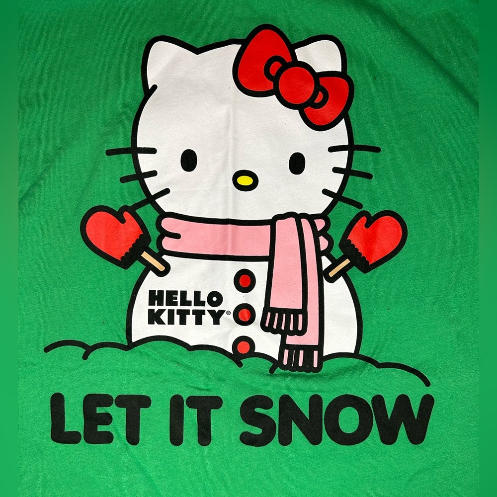 NWOT Hello Kitty by Sanrio Green Fitted Tee, Winter-themed
